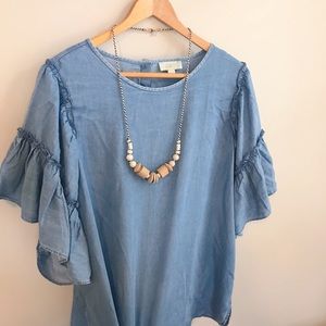Loft Outlet Womens Chambray Ruffle Sleeve Blouse
